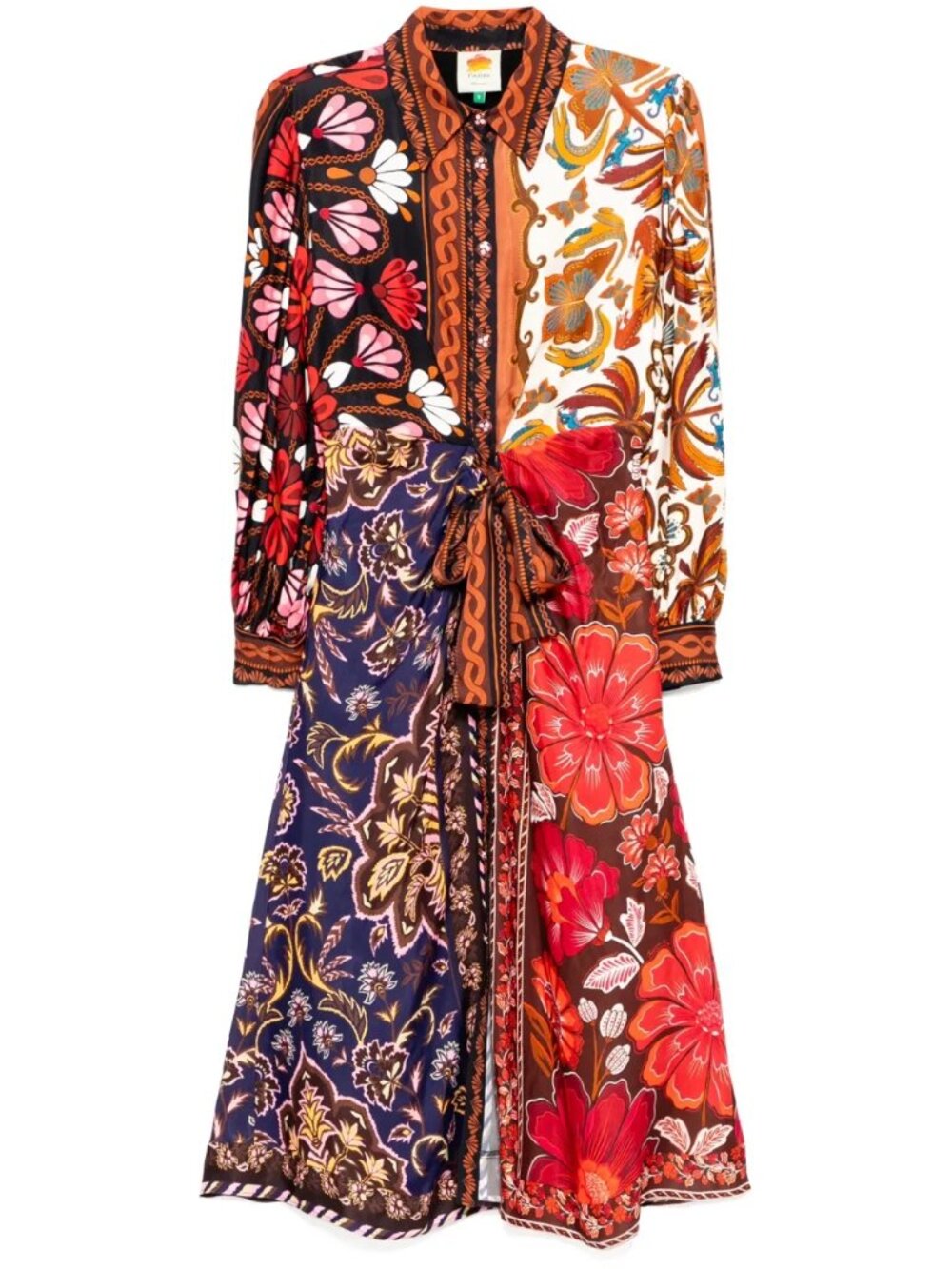 FARM Rio Miranda Mix Print Long Sleeve Satin Shirtdress
